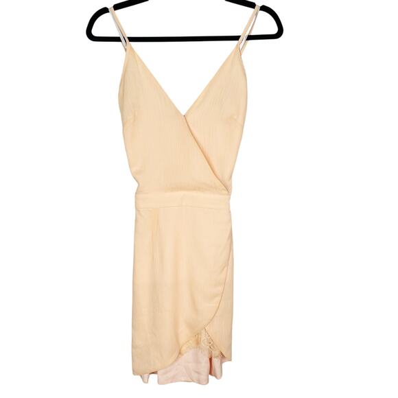 New Revolve Lovers + Friends XSmall XS Peach Orange Faux Wrap Dress with Lace - Picture 1 of 12